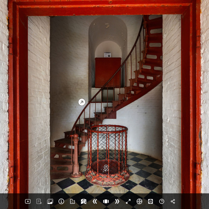 Screenshot of virtual lighthouse tour showing steps going up Cape Hatteras Lighthouse.