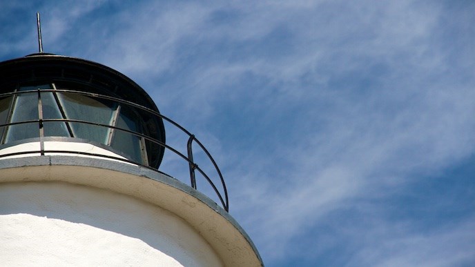 Close-up of the top of the Ocracoke Lighthouse