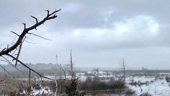 Cold and rainy weather near Cape Hatteras Lighthouse Cold and rainy weather near Cape Hatteras Lighthouse
