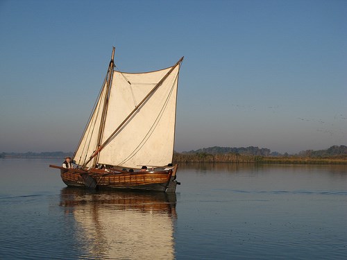 Replica shallop-type sailboat