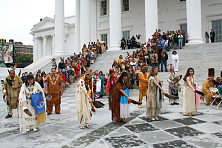 Virginia Indians perform a dance ceremony on the steps of the capital in Richmond, May 2007.