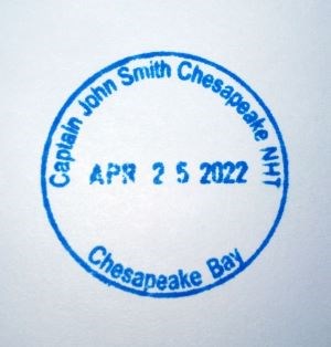 A stamp in blue ink with the name of the trail, date, and location