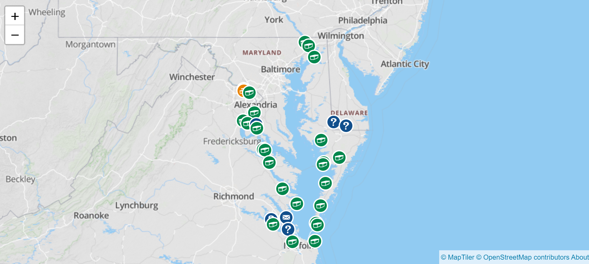 Map of geocache locations along the trail GeoTour