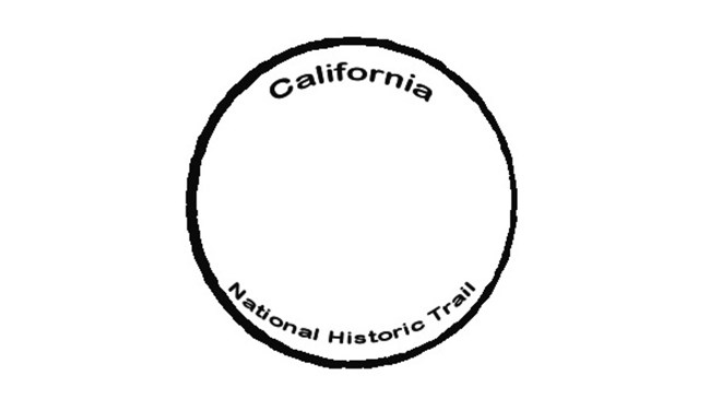 Trail name in black, small text, on the inside of a black circle.