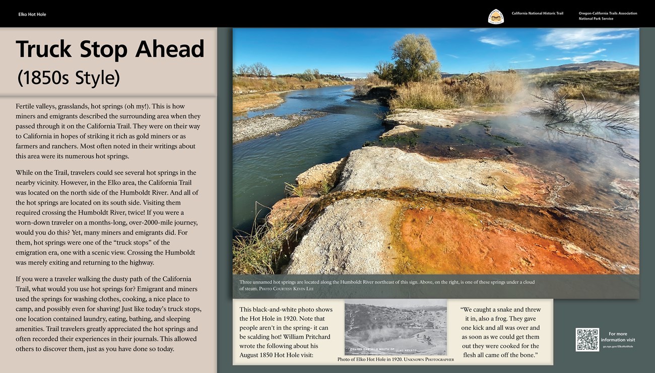 An image of an exhibit wayside with a picture of a thermal geyser.