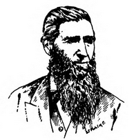 Black pen and ink, ¾-view drawing of the head and shoulders of a man, wearing a waistcoat and jacket, facing toward the viewer’s right.