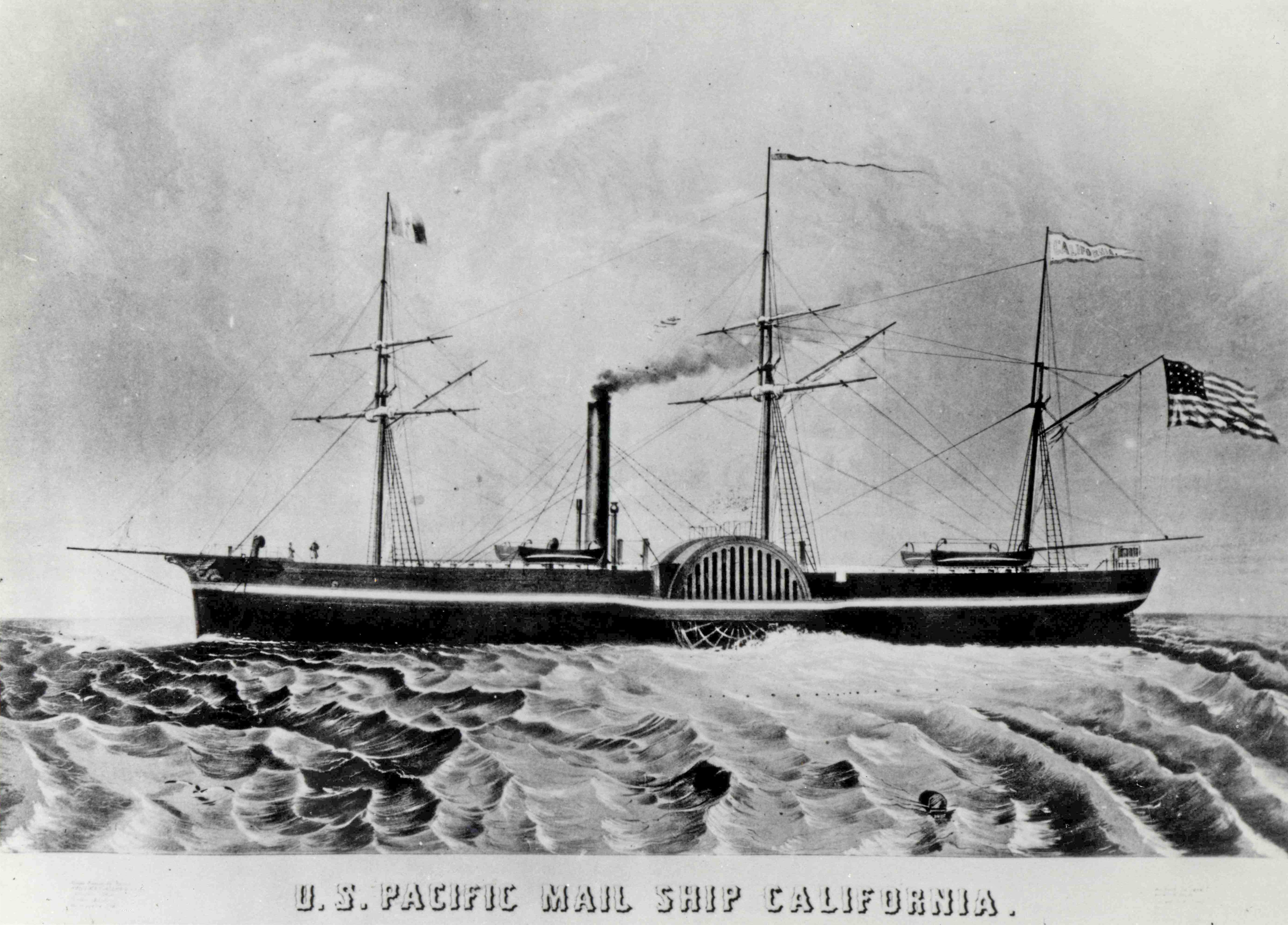 Как назывался пароход из сан франциско. Джон Фитч пароход. Пароход Пацифик 1850. SS Pacific 1849. Колёсный пароход гравюра.