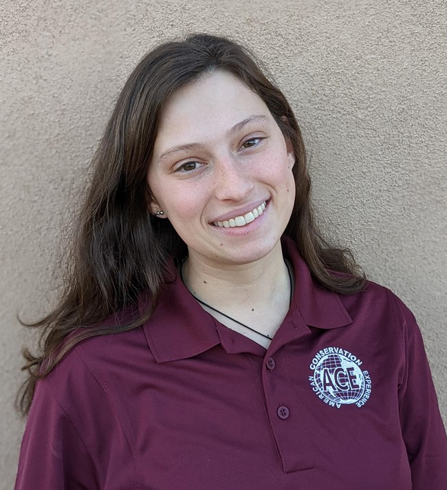 lt= A portrait of a woman with brown hair and a maroon shirt.