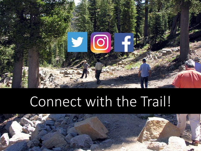 People walk down a trail in a wooded setting.