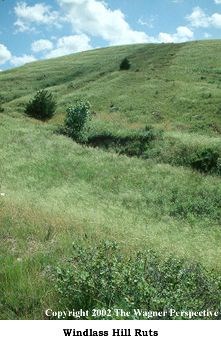 Wagon ruts coming down Windlass Hill at Ash Hollow State Park.