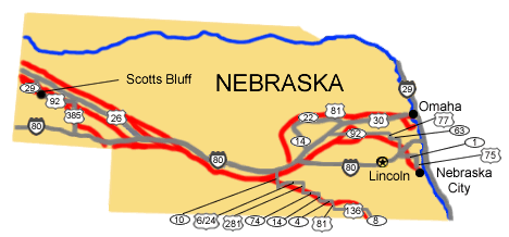 Location of Scotts Bluff National Monument in Nebraska.