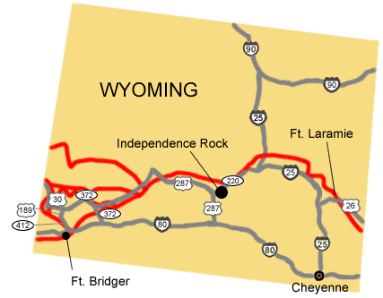 Map location for Inscription Rock in Wyoming.