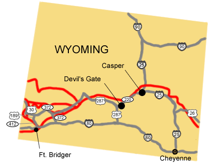Map location for Devil's Gate in Wyoming.