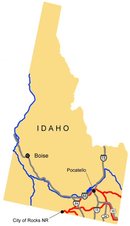 Image map location for City of Rocks in Idaho.