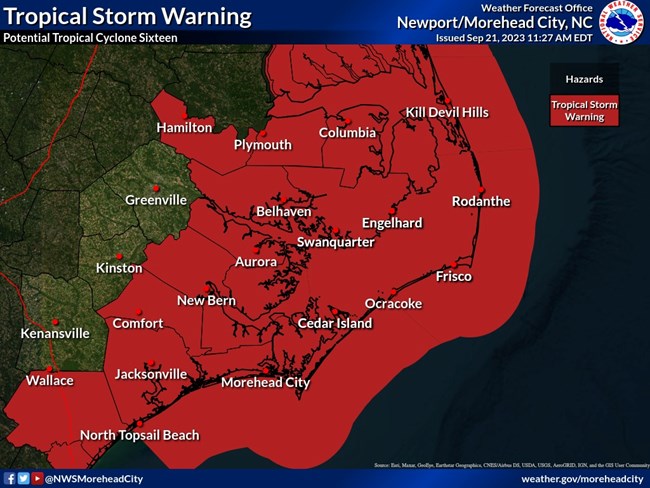Area under Tropical Storm WARNING as of 11:40 am 9-21-2023