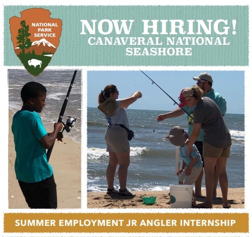 JR Angler Internship Announcement 2025. Now hiring! Canaveral National Seashore. Summer employment JR Angler internship.