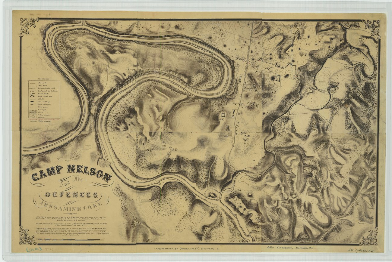 Historic Map of the Defenses of Camp Nelson that shows the fortification line and names of the forts.