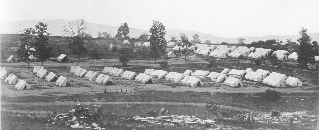 A large encampment in a field