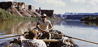 two men in a raft