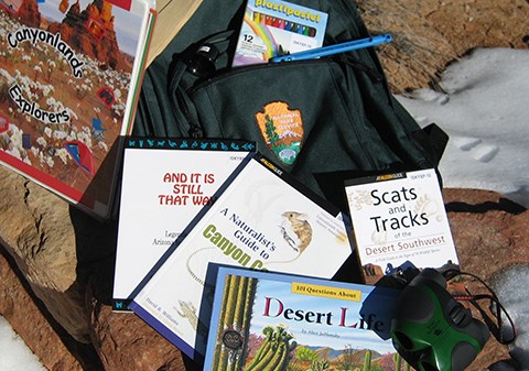 books and a backpack