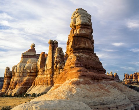 tall towers of rock with colored bands