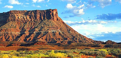photo: The Chinle Formation generally forms colorful talus slopes below Wingate cliffs.