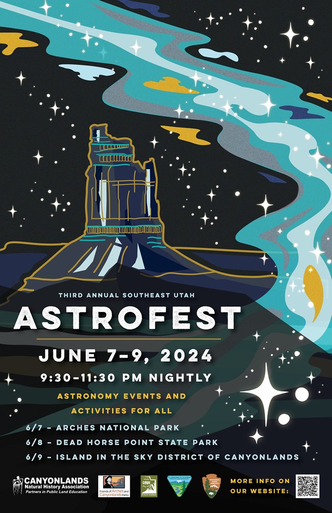 Multi-colored poster featuring the Milky Way and Candlestick Arch promotes AstroFest 2024