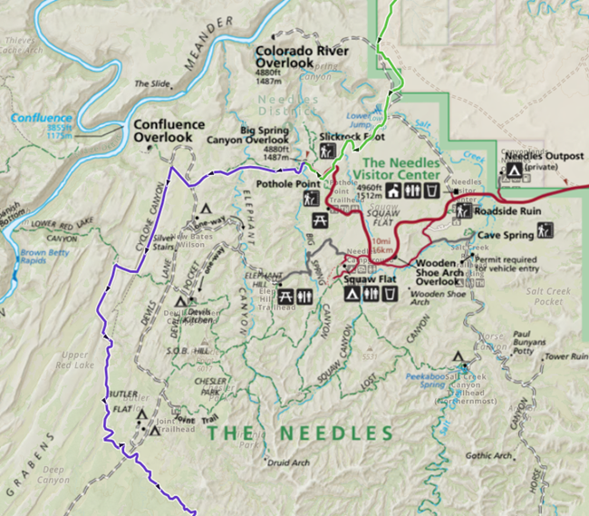 Map showing a GPS track through the Needles District