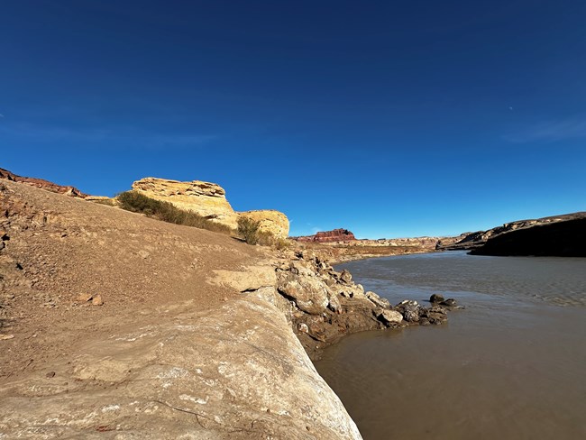 Ramp showing rocky takeout next to a river