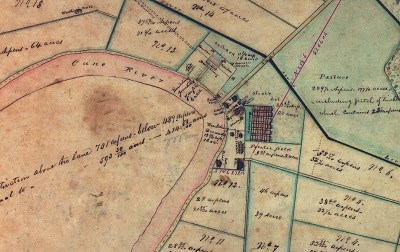 Survey map of Magnolia Plantation in 1858.