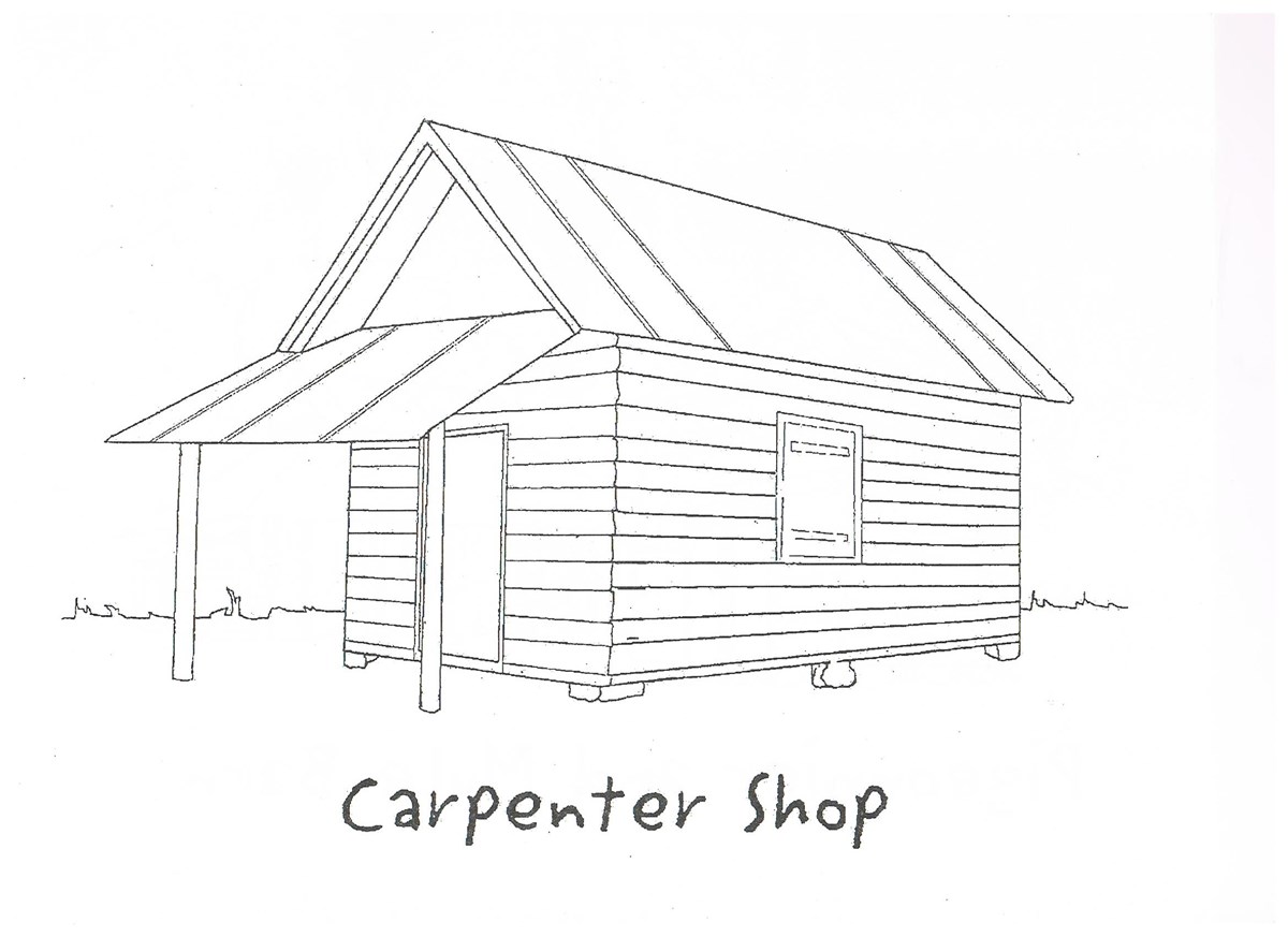 Drawing of the Oakland Plantation Carpenter Shop.