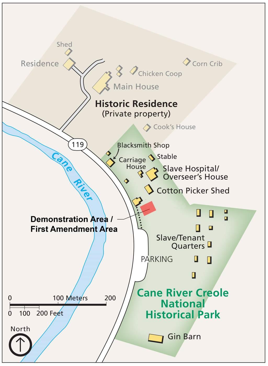 Map of the park showing the location of the demonstration and first amendment area. Further description in compendium text.