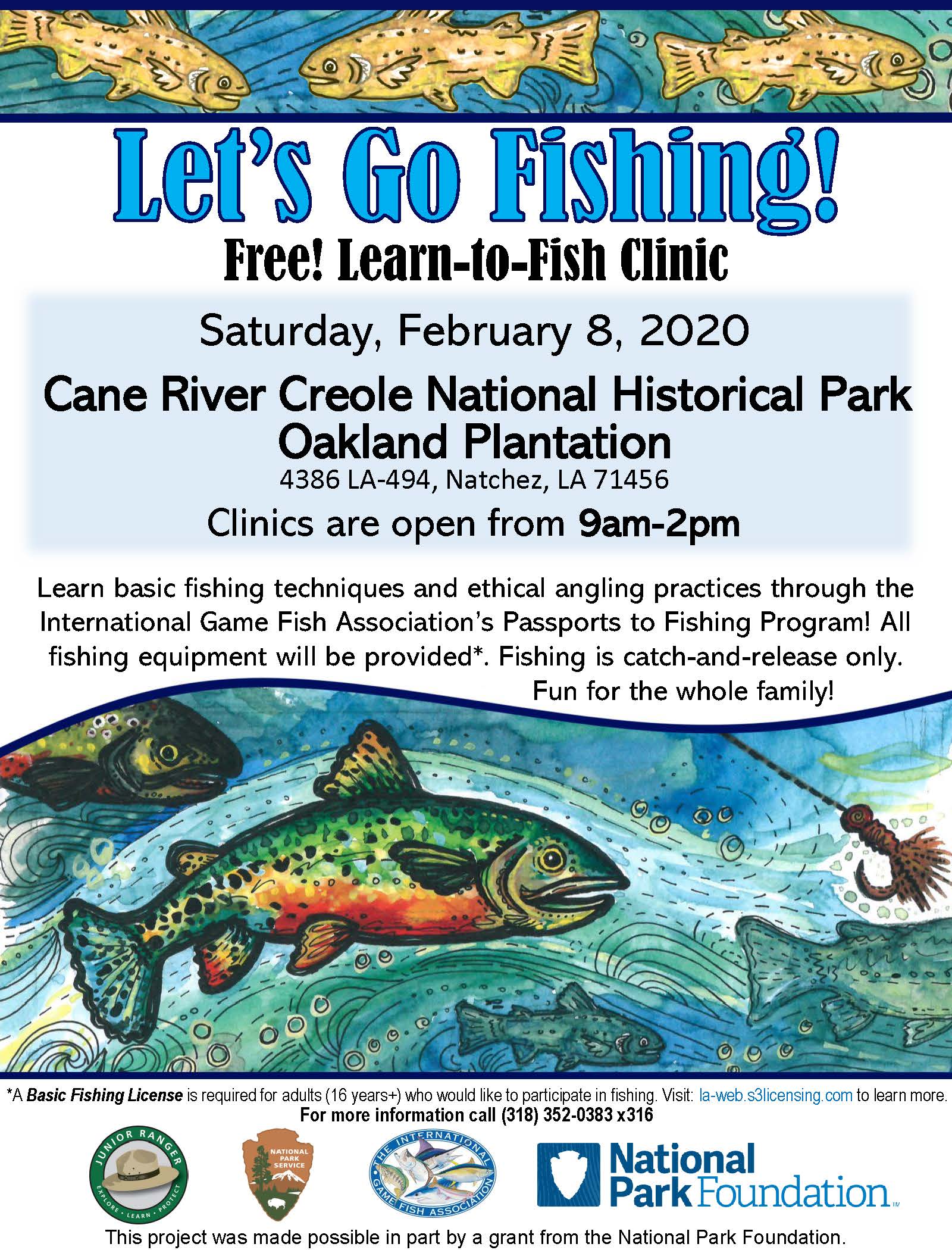 Cane River Creole NHP - Learn-to-Fish Flyer Fishing Clinic flyer