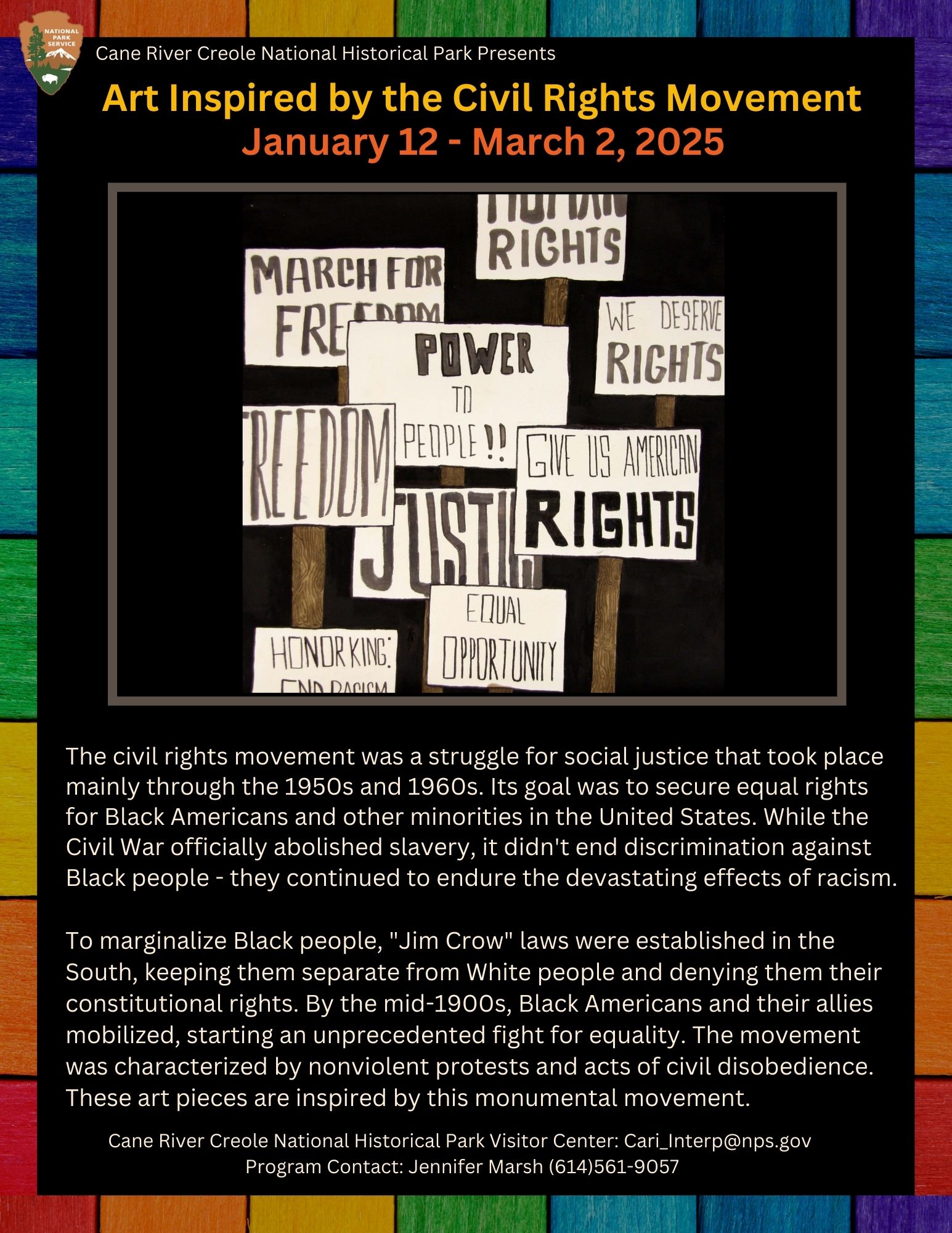 Art exhibit flyer featuring student art.