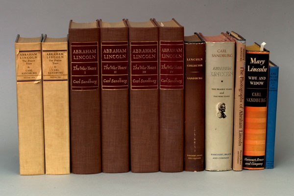 Image of book spines of book written by Carl Sandburg about Abraham Lincoln