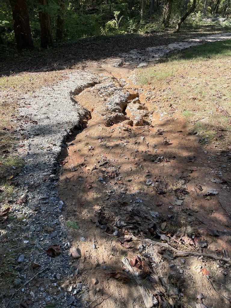 Trail washed out from flooding water
