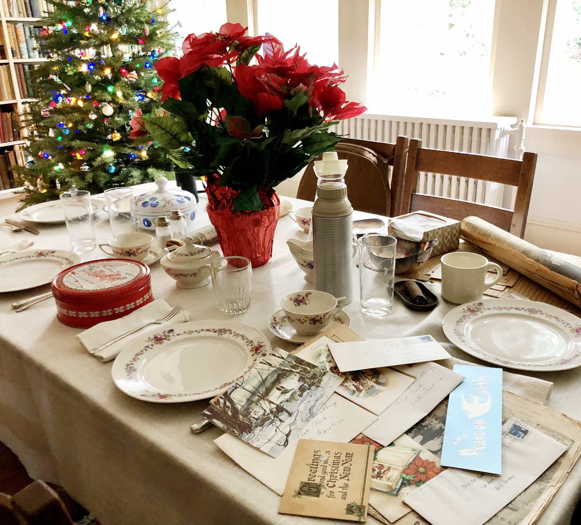 Table decorated for the Christmas holidays