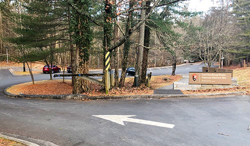 view of main parking lot entrance from Little River Road