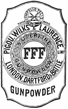 Early manufacturing label showing the modern usage of corning sizes to distinguish the type or grade of powder