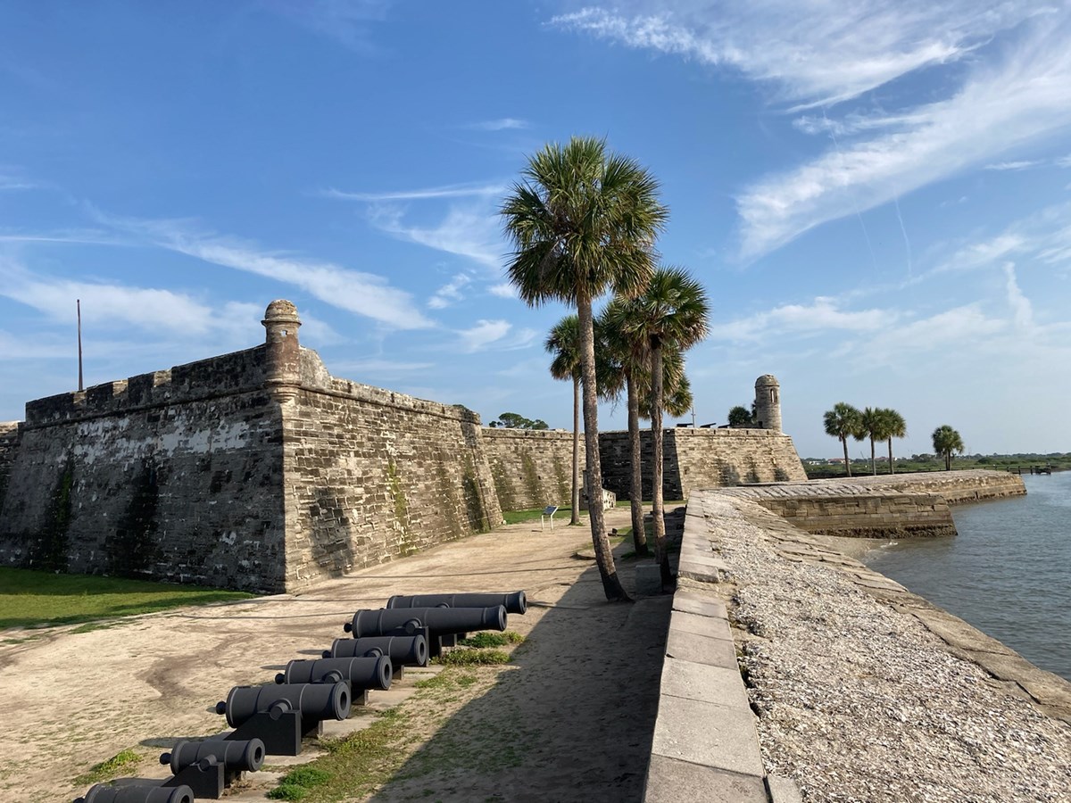 View of eastern wall, cannons in water battery.