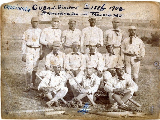 Black and white photograph of teh first African American professional baseball club, the Cuban Giants.