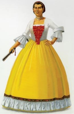 Colonial woman illustrated to depict Antonia Avero.