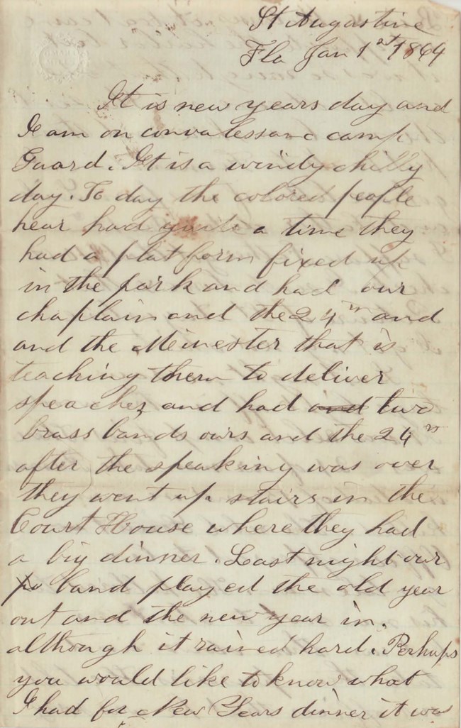 Peck Letter Jan 1 Sepia toned handwritten letter from Elias Peck dated January 1st 1864