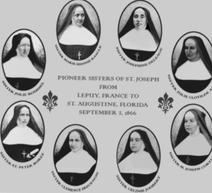 Black and white photograph of 8 Catholic nuns.