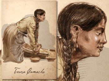 Illustration of Teresa Camacho: Indian woman married to a Spanish soldier.