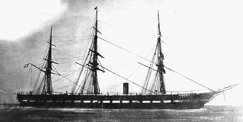 A black & white photo of the USS Wabash