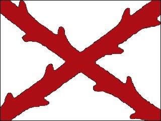 The Spanish colonial flag, a jagged red X on a white field.