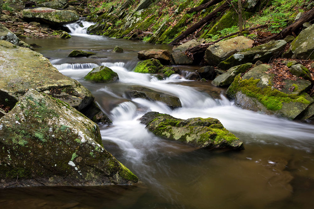 Water cascading over rocks at Owens Creek