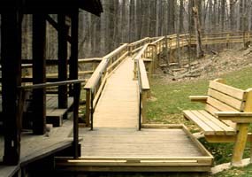 An accessible boardwalk and a bench provide for easy access.