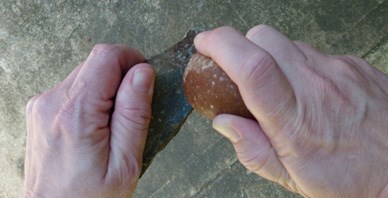 Native Americans probably used a stone hammer, similar to this, to knock flakes from the metarhyolite. Native Americans probably used a stone hammer, similar to this, to knock flakes from the metarhyolite.